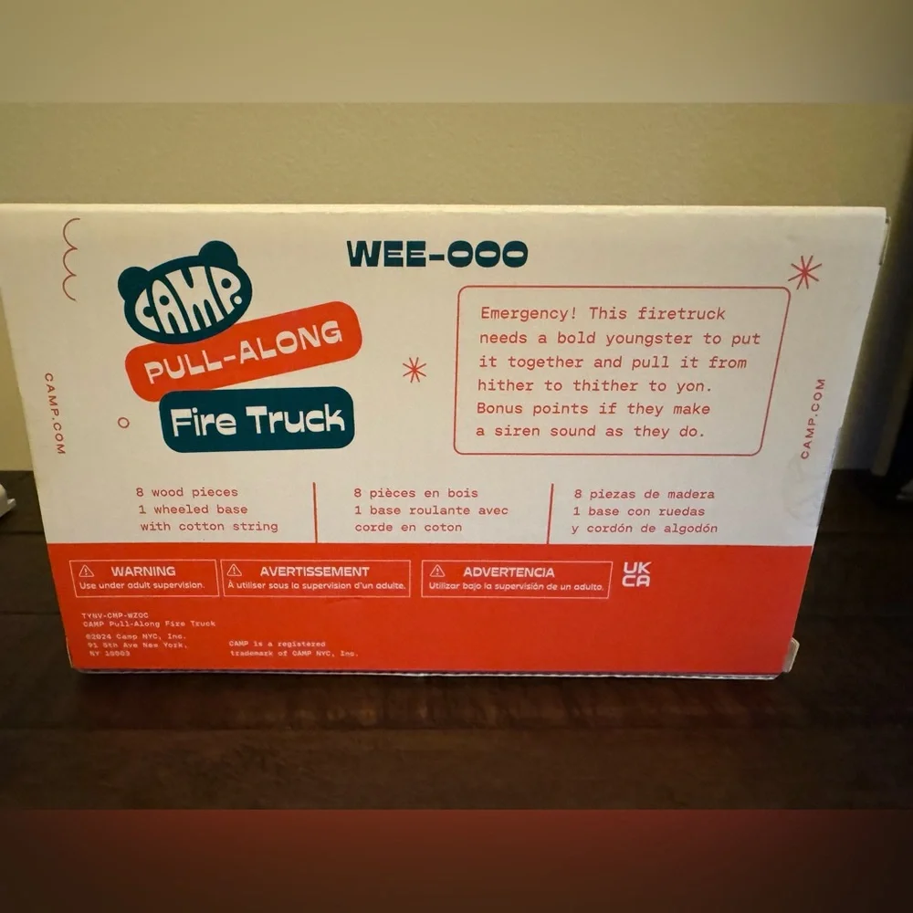 NWT Wooden Pull Along Fire Truck w/ Colorful Wooden Stackable Pieces / Camp Toys